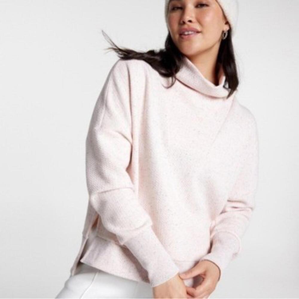 Calia Womens Elevate Herringbone Funnel Neck Pullover Sweatshirt in Pink/Grey